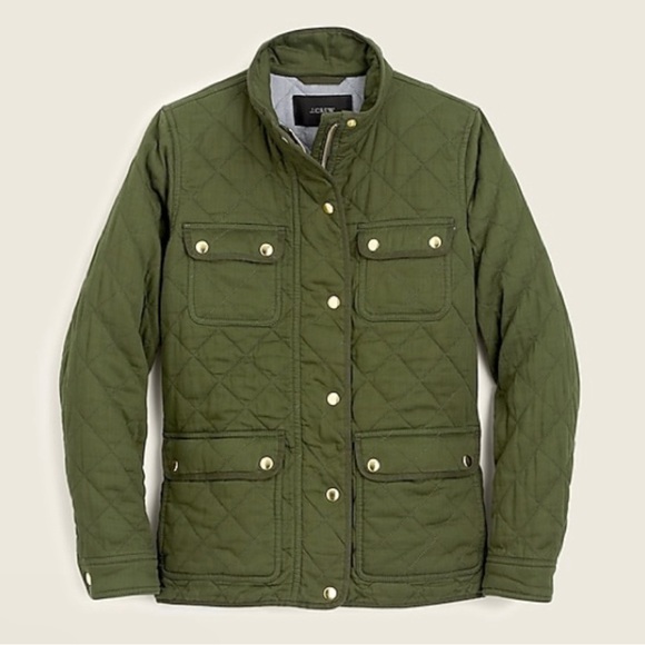 J.Crew Quilted Downtown Field Jacket Deep Moss XXS Military Cargo Chore Jacket - Picture 2 of 16